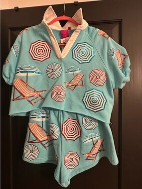NWT QUEEN OF SPARKLES Aqua Beach Chair and Umbrella Set - XS